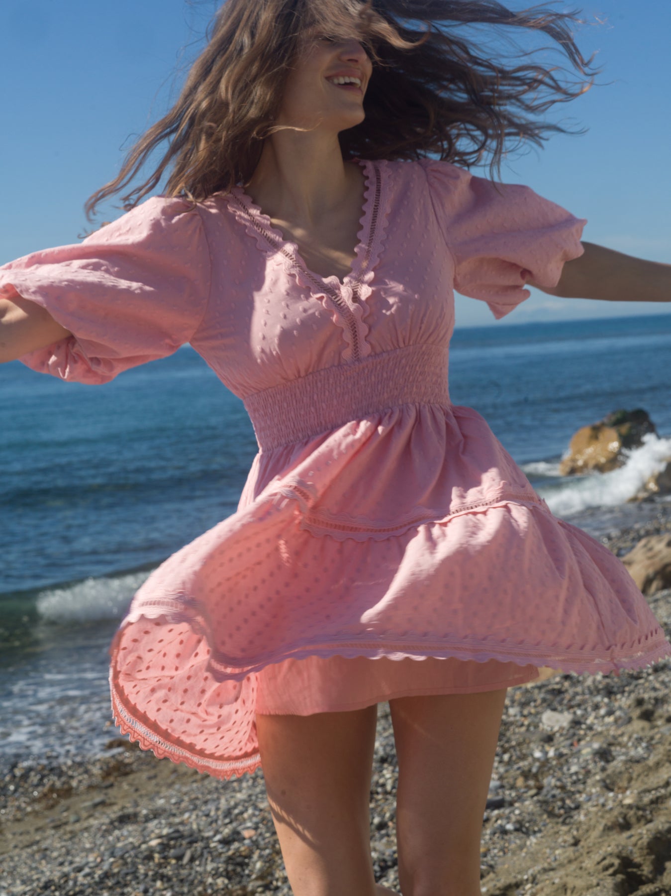 Elvira V-Neck Mini Dress - Blush