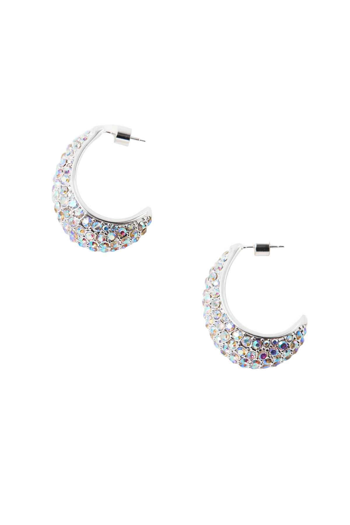 Small Crescent Hoops - Silver/Ab