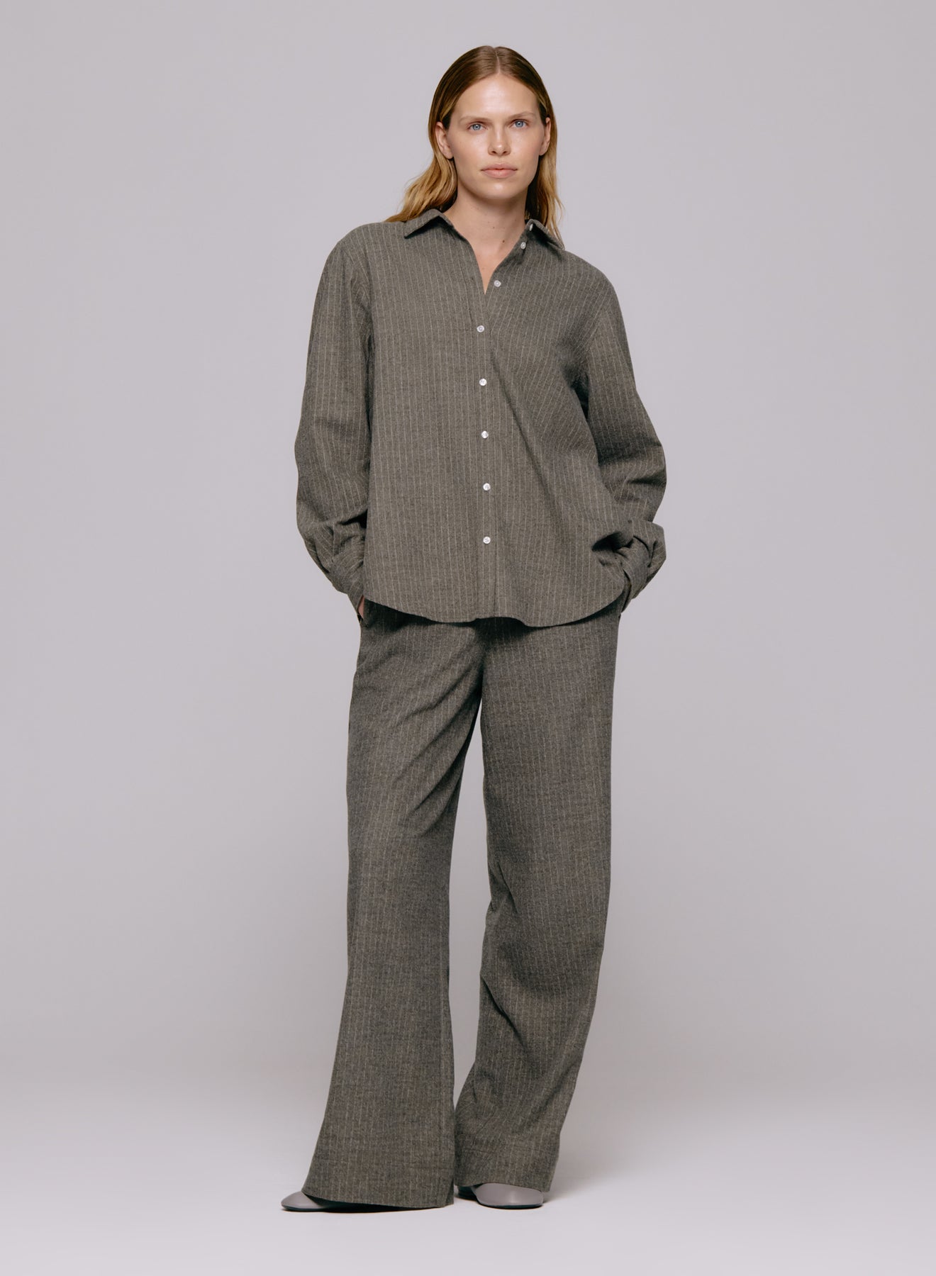 Sophie Wool Blend Shirt - Grå Randig