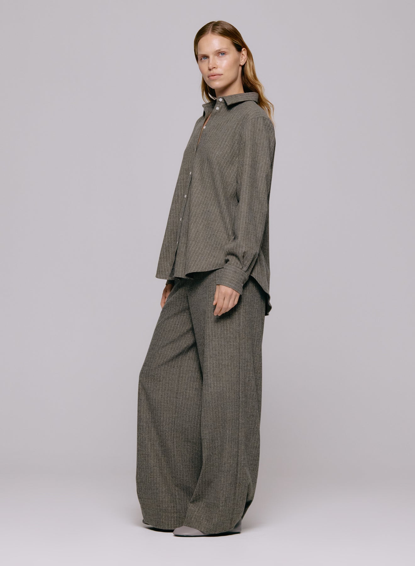 Sophie Wool Blend Shirt - Grå Randig