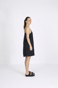 Linnie Short Linen Strap Dress B - Black