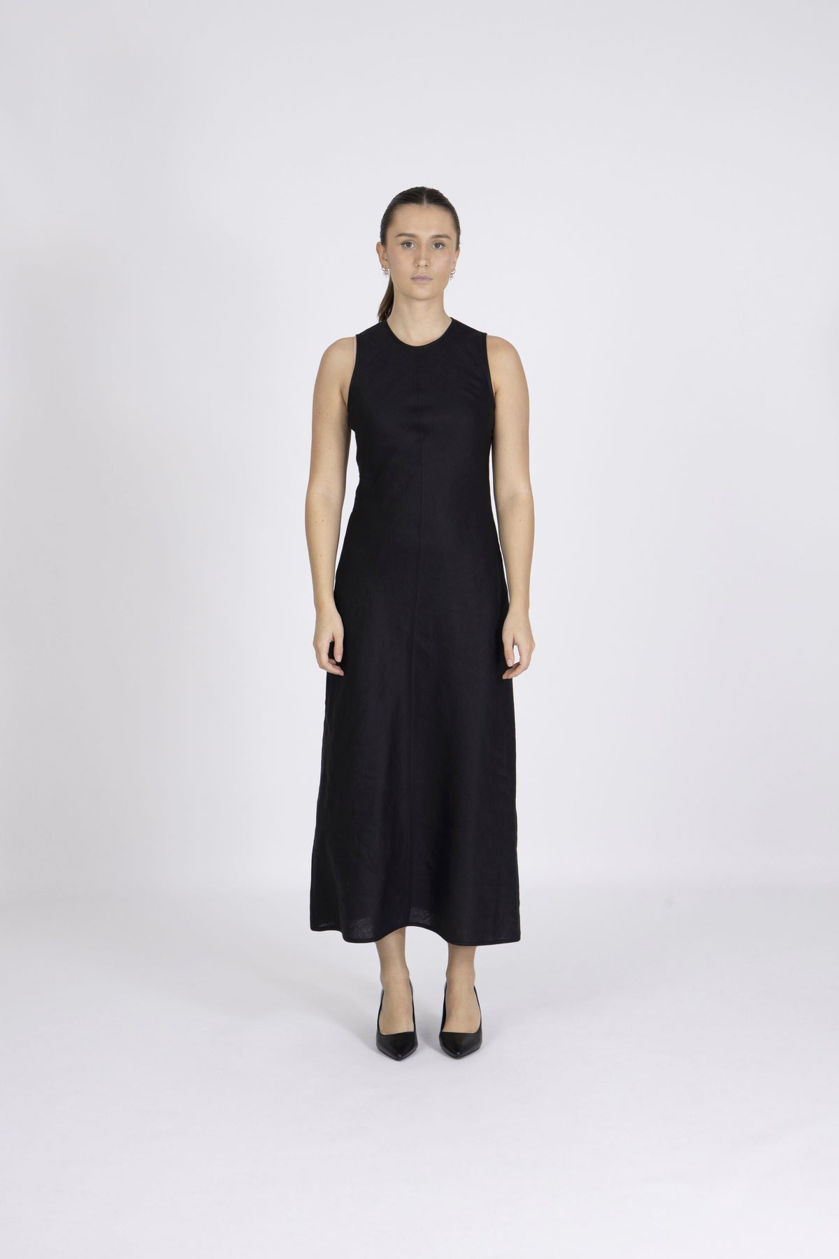 Bias Cut Linen Dress - Jet Black