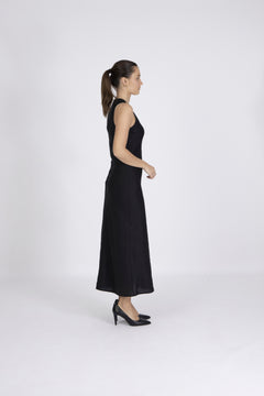 Bias Cut Linen Dress - Jet Black