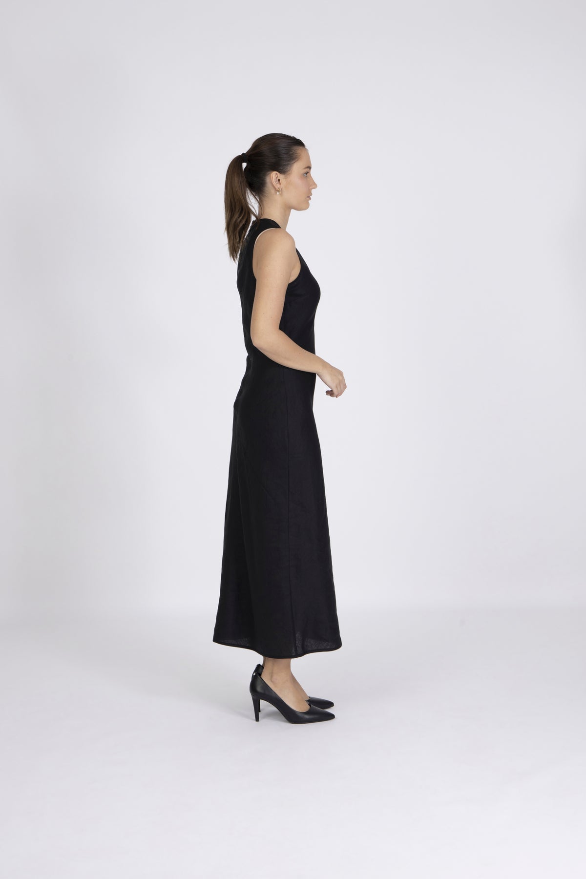 Bias Cut Linen Dress - Jet Black