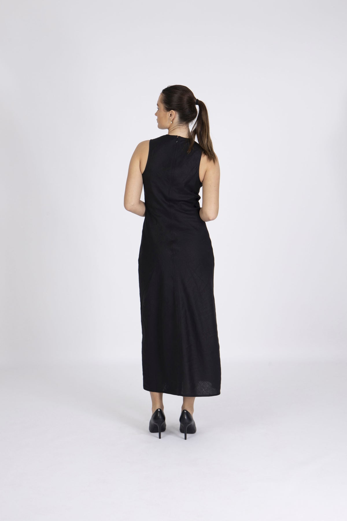 Bias Cut Linen Dress - Jet Black