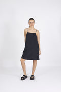 Linnie Short Linen Strap Dress B - Black