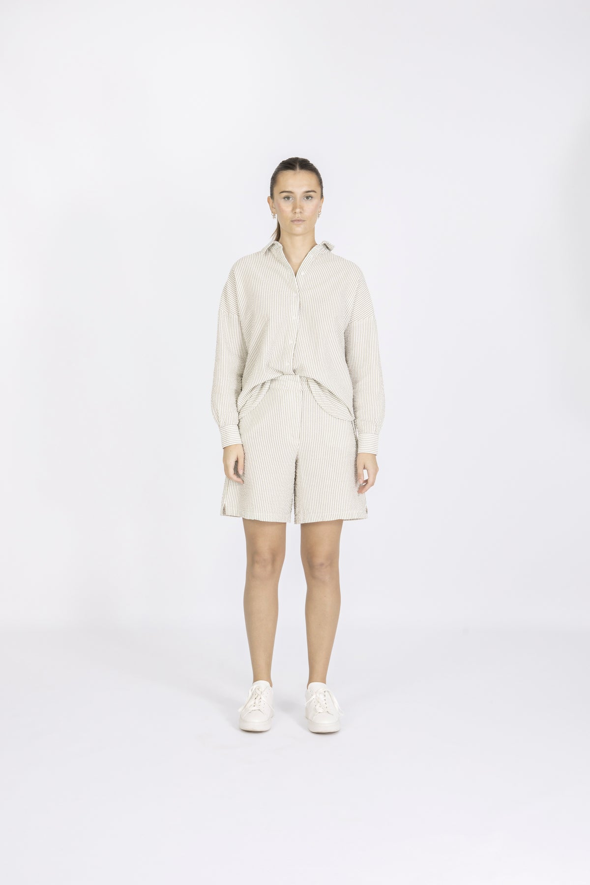 Vittoria-Sanni Ls Striped Shirt - Snow White W. Grey Stripes