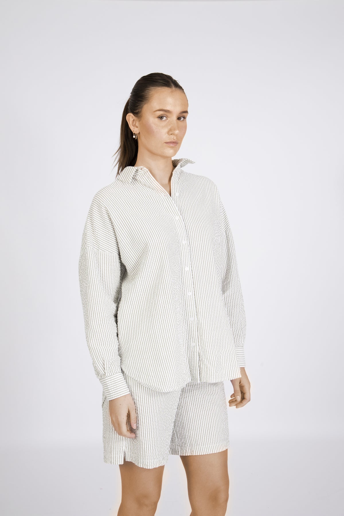 Vittoria-Sanni Ls Striped Shirt - Snow White W. Grey Stripes