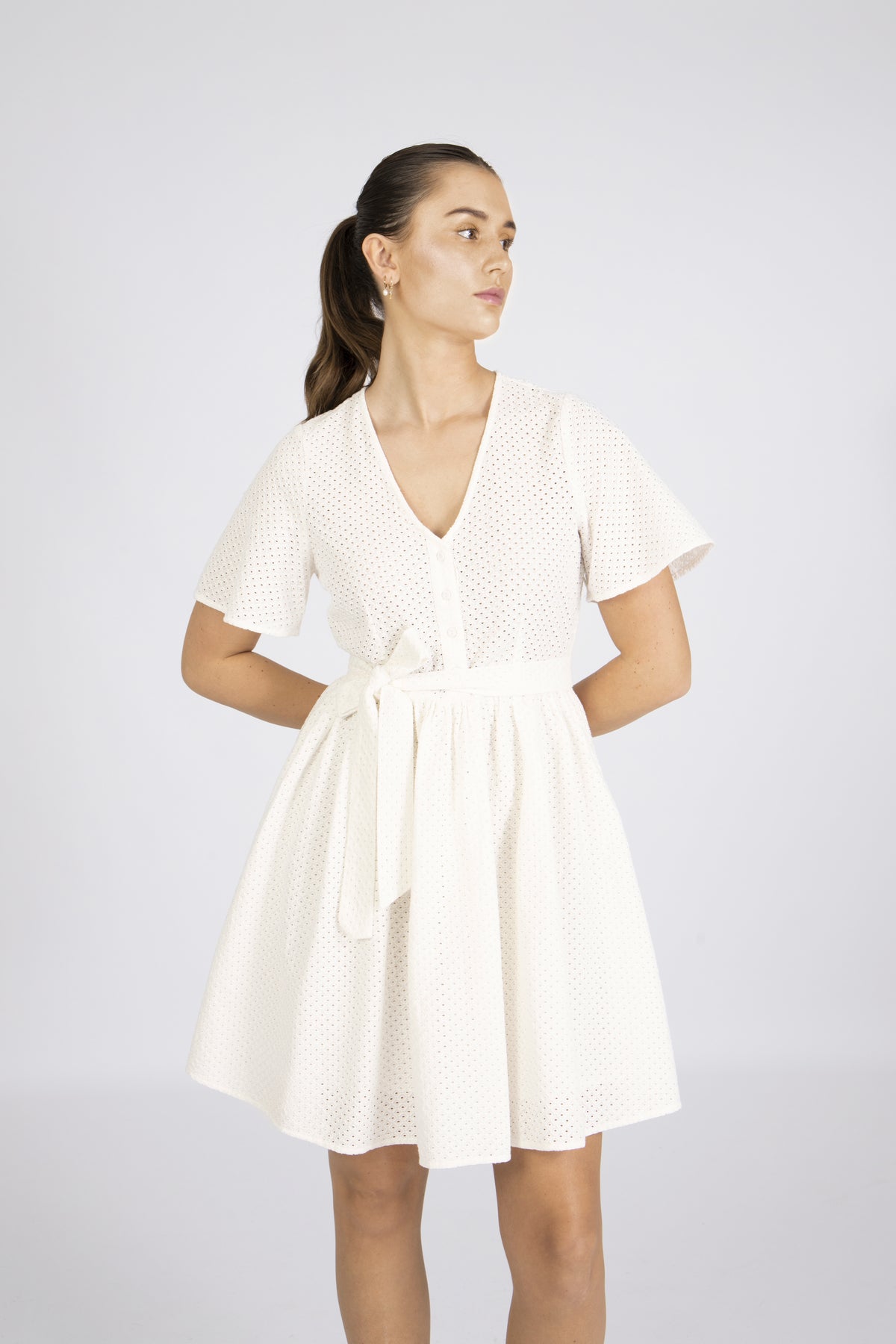 Beatrice Ss Short Broderi Dress B - Snow White