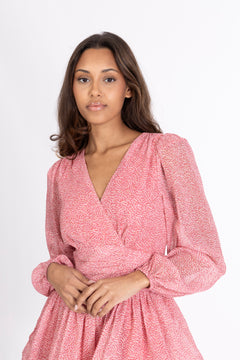 Jade Wave Print Dress - Golden Pink Coral