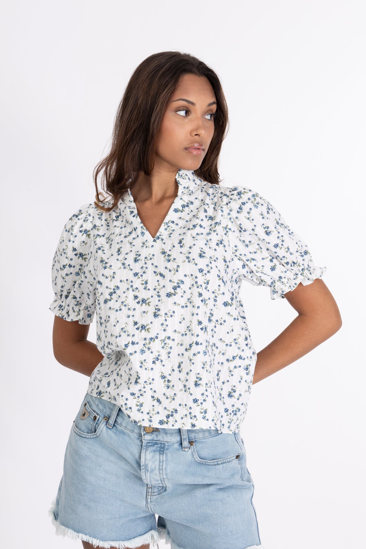 Signy Blouse - White Blue