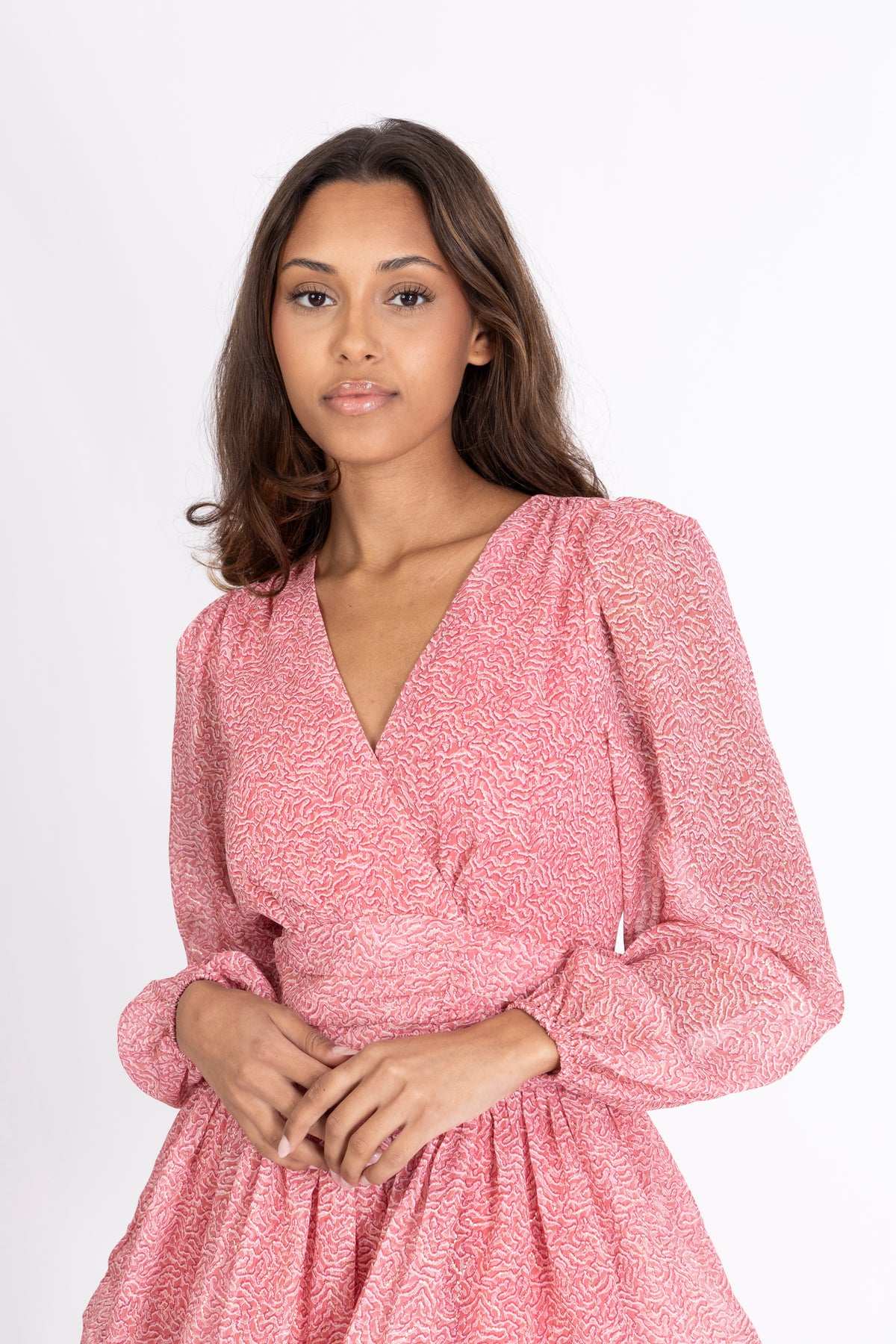 Jade Wave Print Dress - Golden Pink Coral