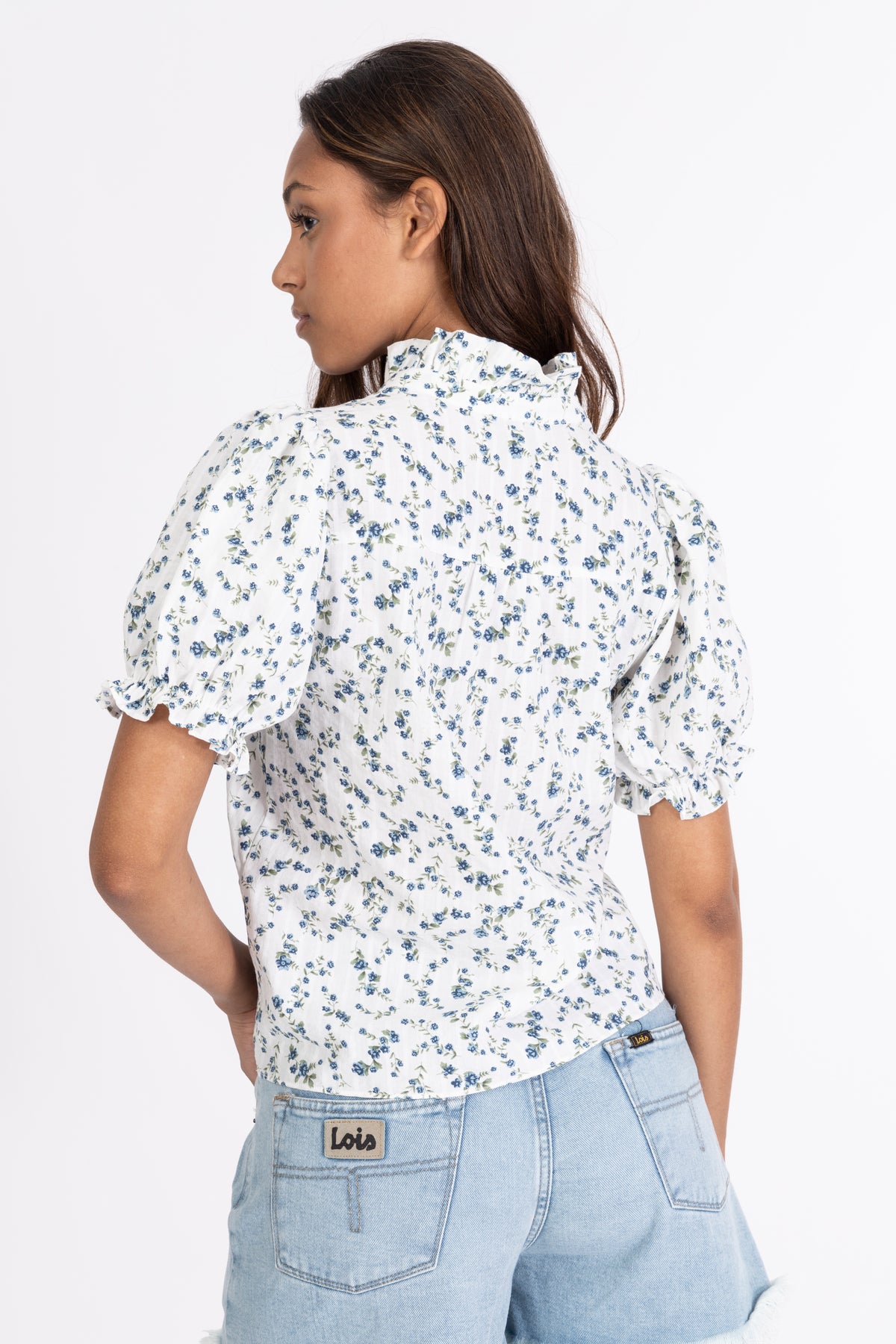 Signy Blouse - White Blue