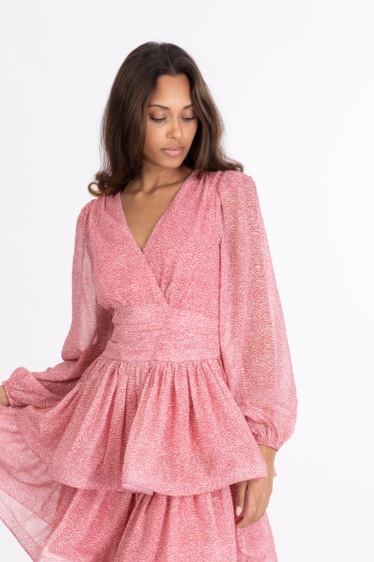 Jade Wave Print Dress - Golden Pink Coral