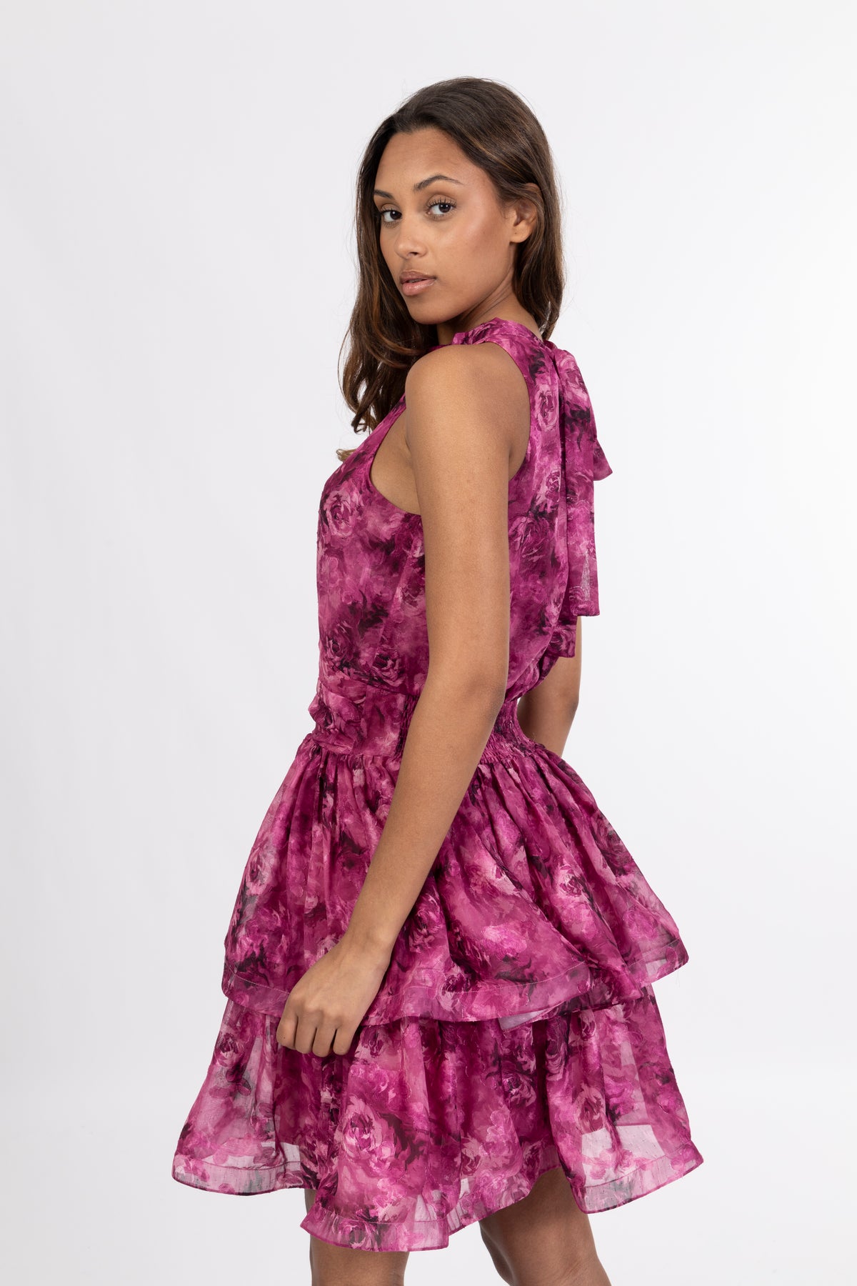 Idun Mini Dress - Fuchsia Flower