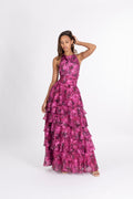 Inga Halter Maxi Dress - Fuchsia Flower