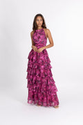Inga Halter Maxi Dress - Fuchsia Flower