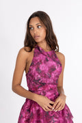 Inga Halter Maxi Dress - Fuchsia Flower
