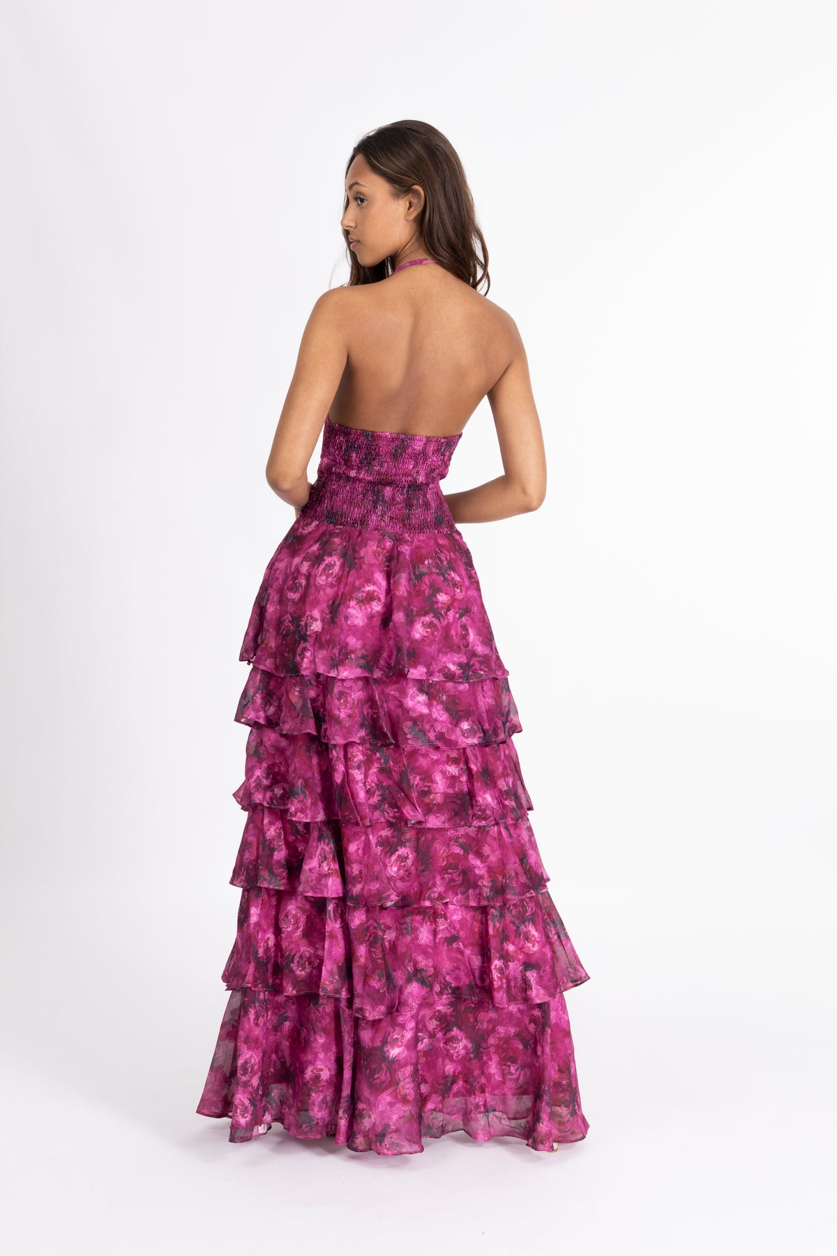 Inga Halter Maxi Dress - Fuchsia Flower