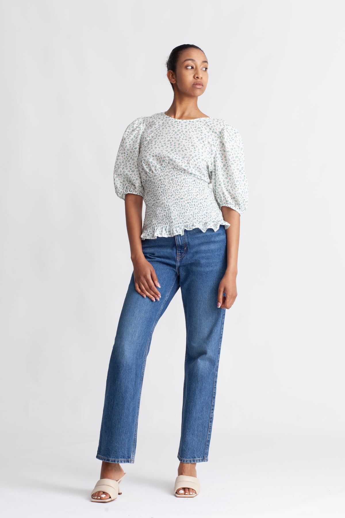 Dalena Blouse - White/Green