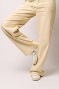 Striped Twill Wide Pants - Straw Comb