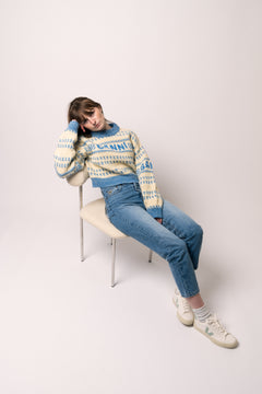 Graphic Lambswool Cropped O-Neck - Strong Blue