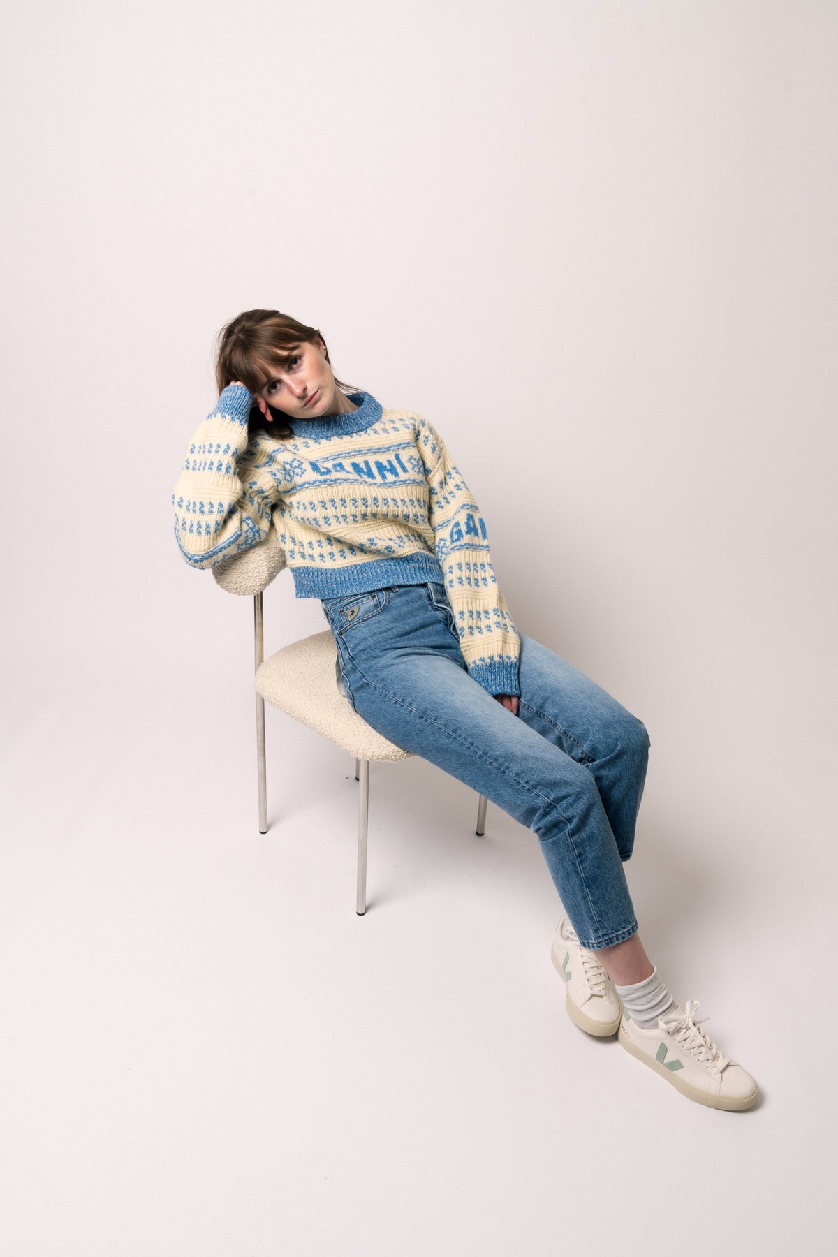 Graphic Lambswool Cropped O-Neck - Strong Blue