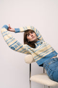 Graphic Lambswool Cropped O-Neck - Strong Blue