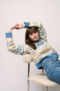Graphic Lambswool Cropped O-Neck - Strong Blue