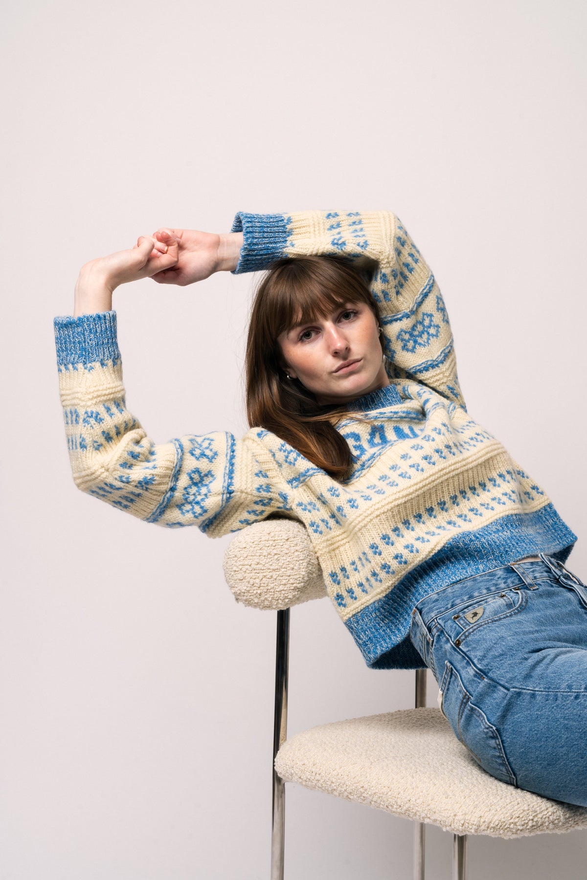 Graphic Lambswool Cropped O-Neck - Strong Blue