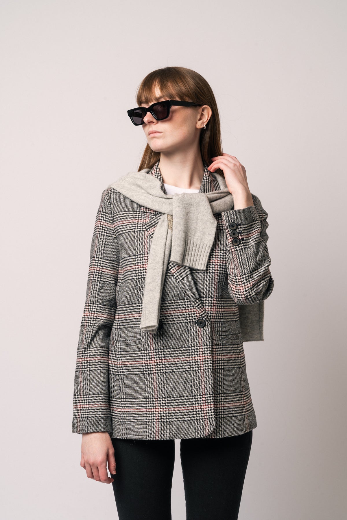Madeleine Blazer - Grey And Red Plaid