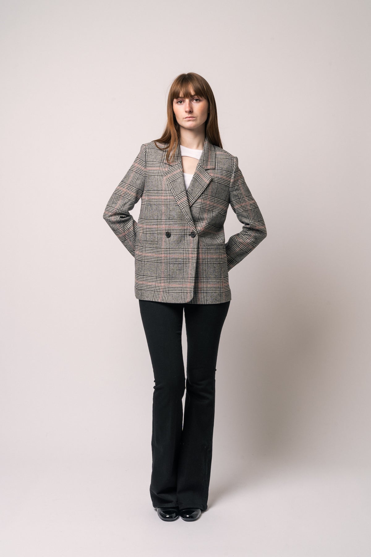 Madeleine Blazer - Grey And Red Plaid