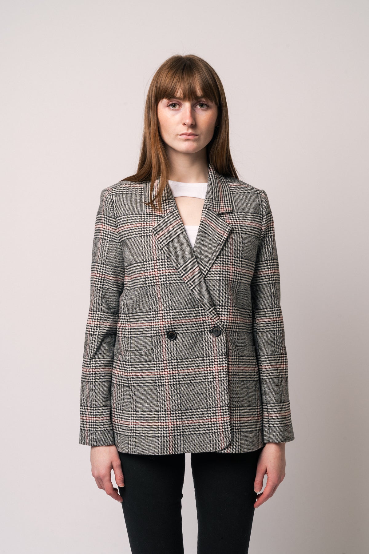 Madeleine Blazer - Grey And Red Plaid