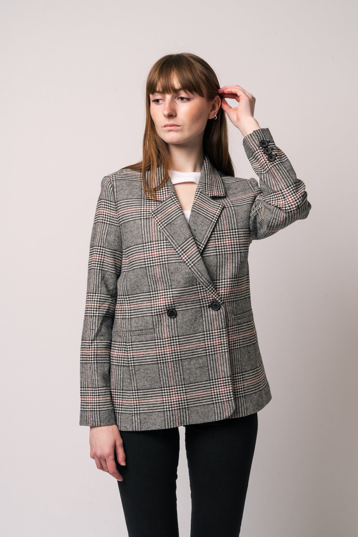 Madeleine Blazer - Grey And Red Plaid