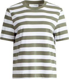 Essential Ss Striped Boxy Tee Wide - Olivine Bright White