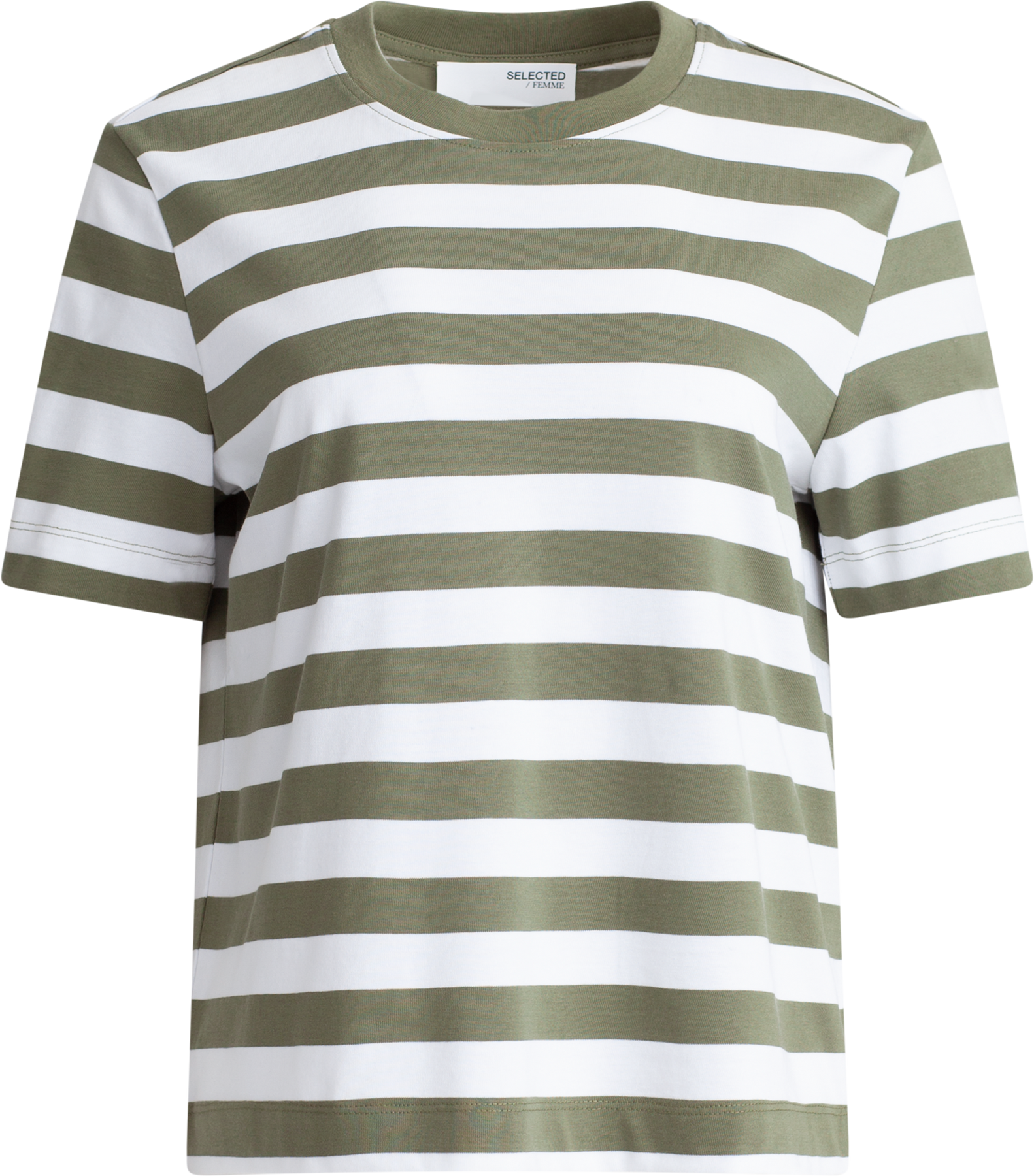Essential Ss Striped Boxy Tee Wide - Olivine Bright White