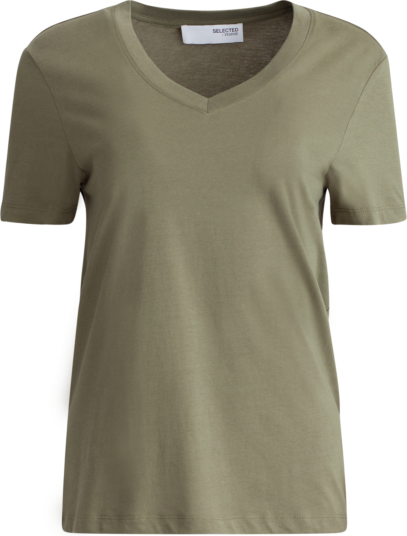 Essential Ss V-Neck Tee - Olivine