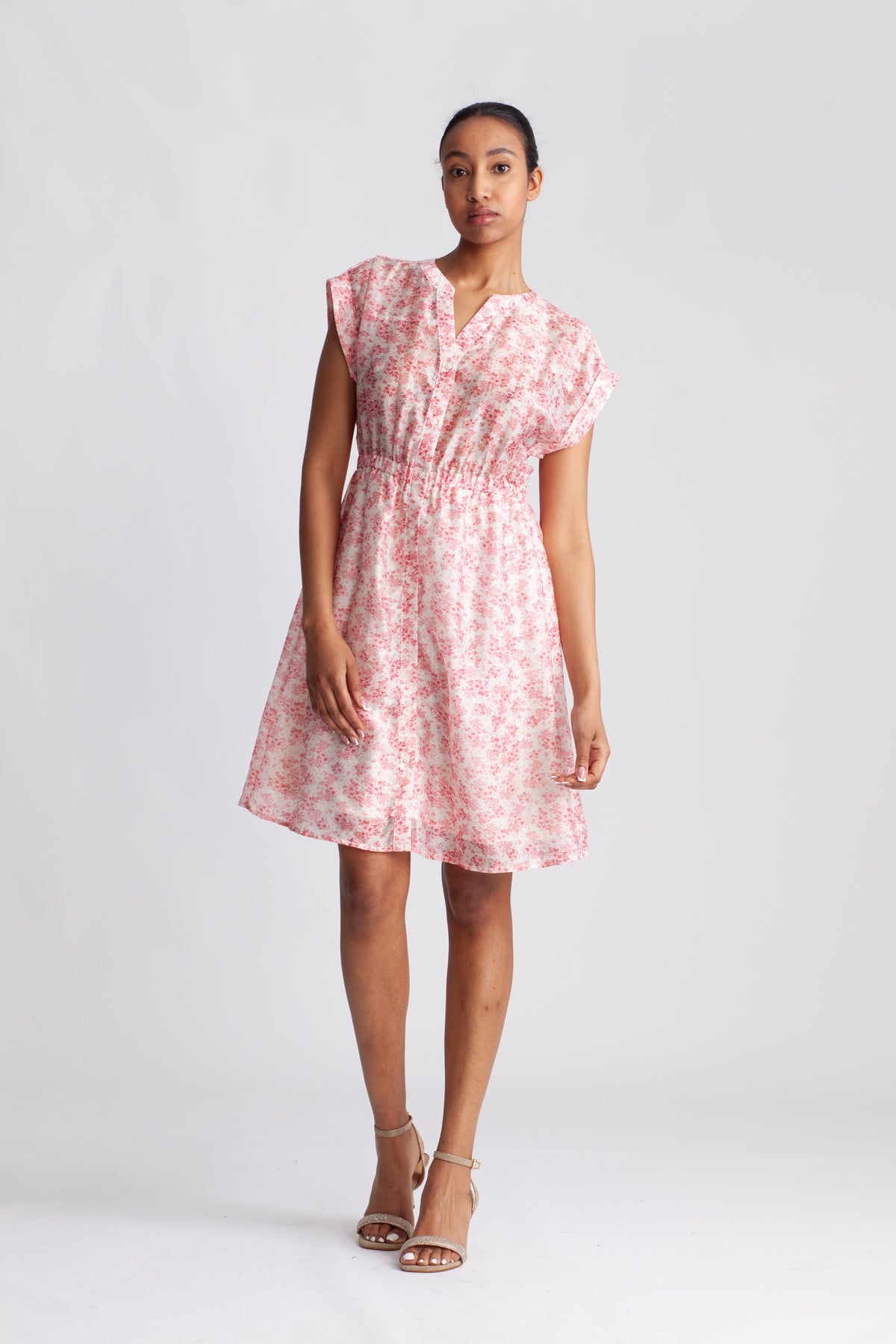 Isadora Ss Shirt Dress Aop - Chalk Pink Flower