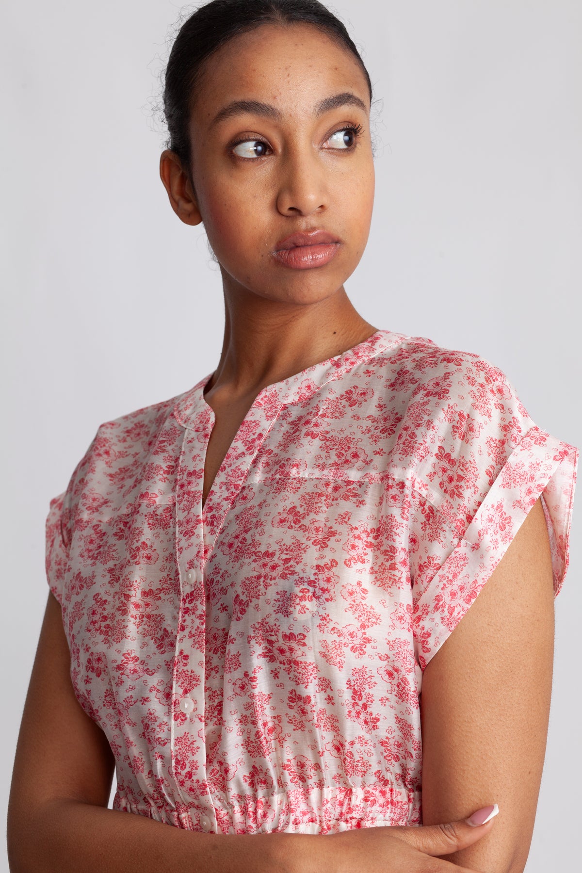 Isadora Ss Shirt Dress Aop - Chalk Pink Flower