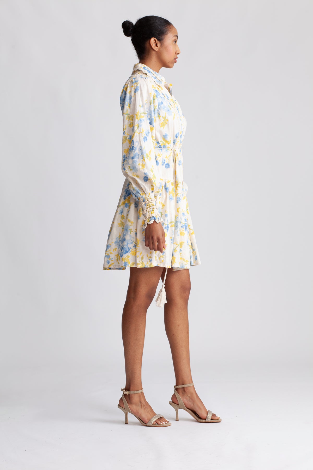 Yassomelli Ls Shirt Dress - Birch W. Blue Flowers