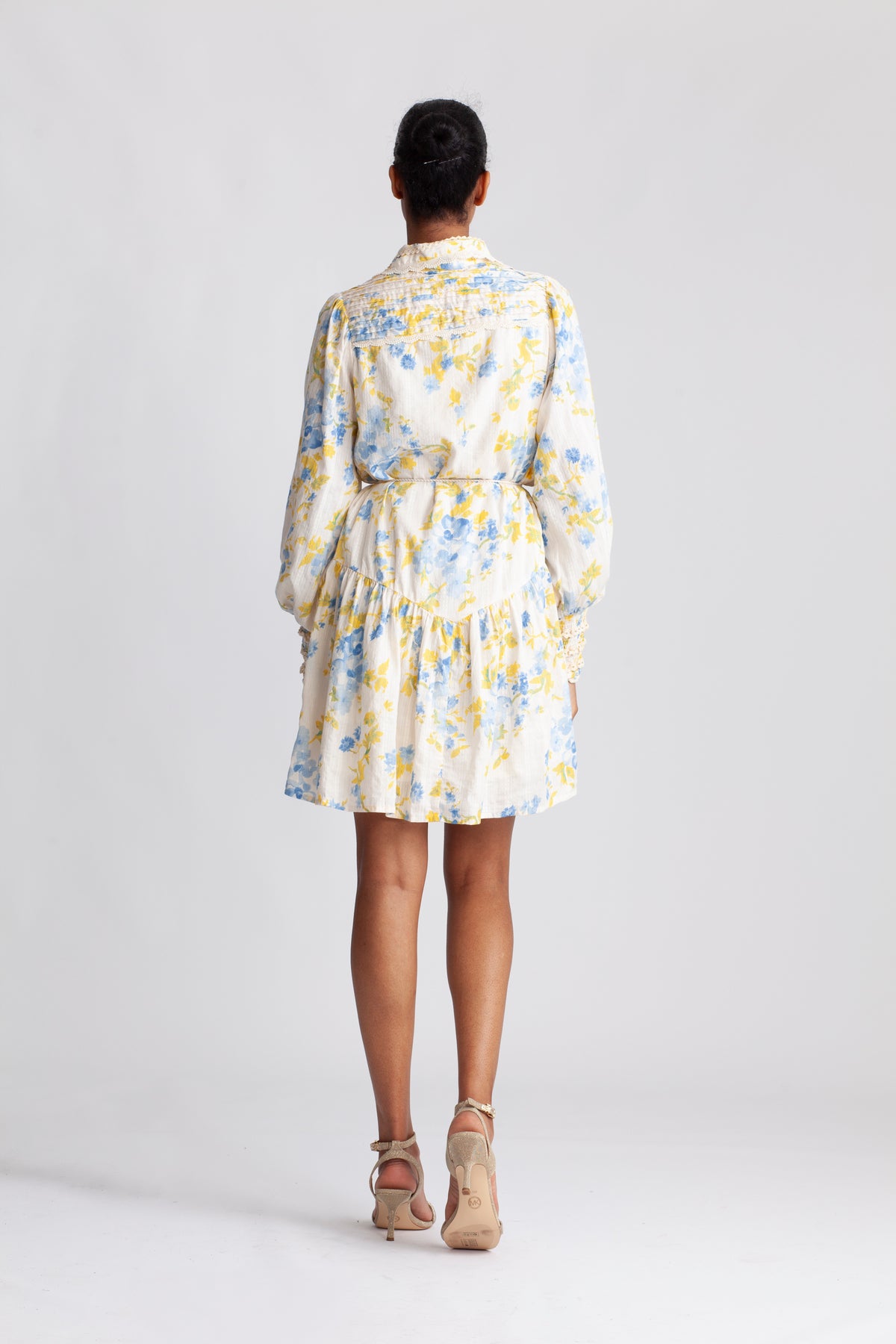Yassomelli Ls Shirt Dress - Birch W. Blue Flowers