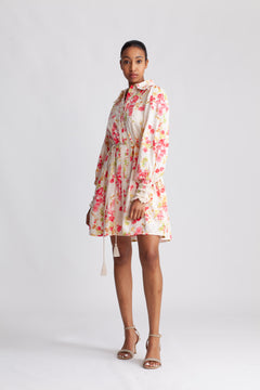 Yassomelli Ls Shirt Dress - Birch W. Red Flowers