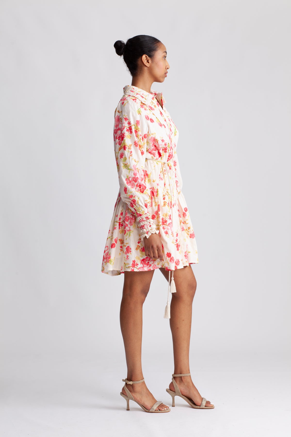 Yassomelli Ls Shirt Dress - Birch W. Red Flowers