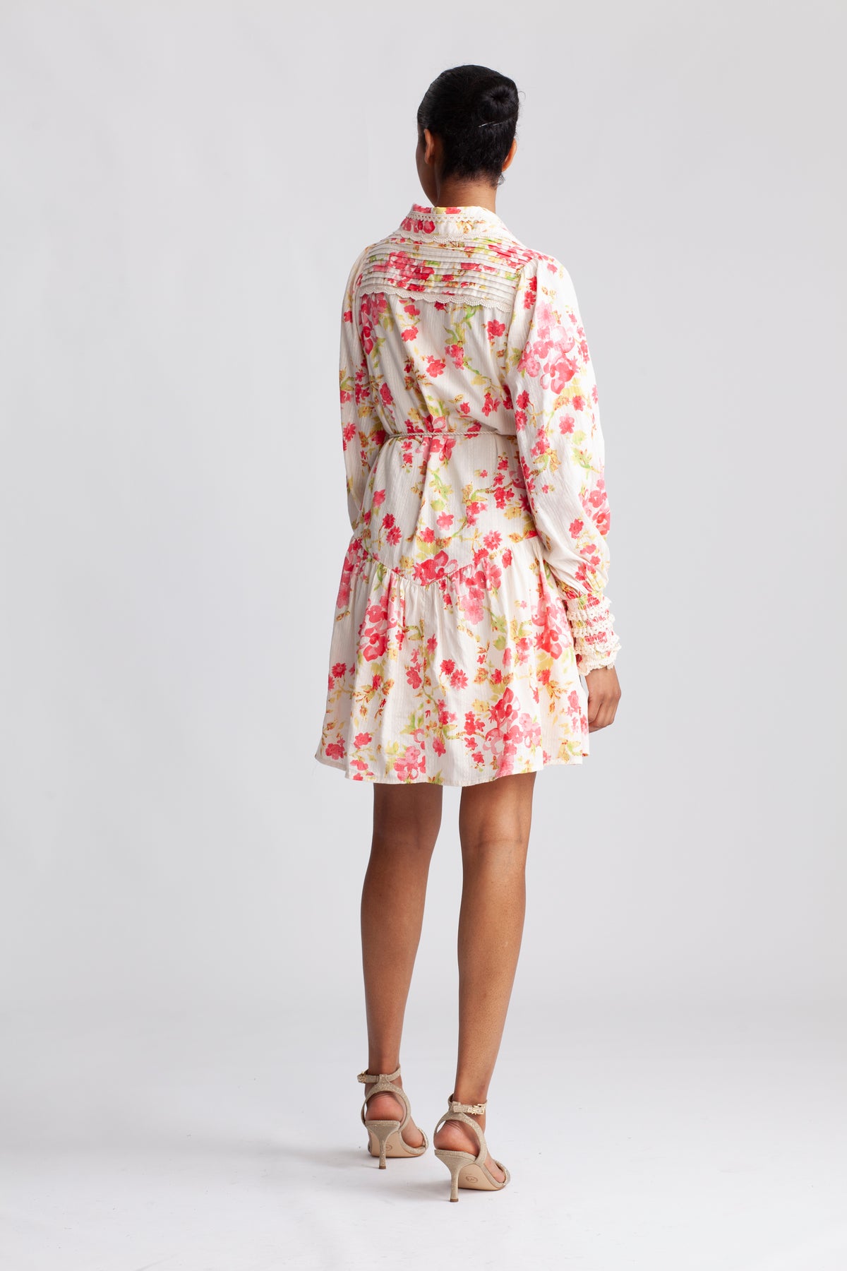 Yassomelli Ls Shirt Dress - Birch W. Red Flowers
