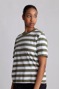 Essential Ss Striped Boxy Tee Wide - Olivine Bright White