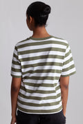Essential Ss Striped Boxy Tee Wide - Olivine Bright White