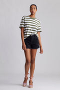 Essential Ss Striped Boxy Tee Wide - Olivine Bright White