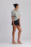Essential Ss Striped Boxy Tee Wide - Olivine Bright White