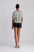 Essential Ss Striped Boxy Tee Wide - Olivine Bright White
