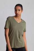 Essential Ss V-Neck Tee - Olivine